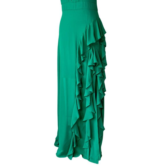 Betsy & Adam Emerald Green Helen Long Chiffon Ruffle Halter Neck Dress Size8 NEW - Picture 4 of 16